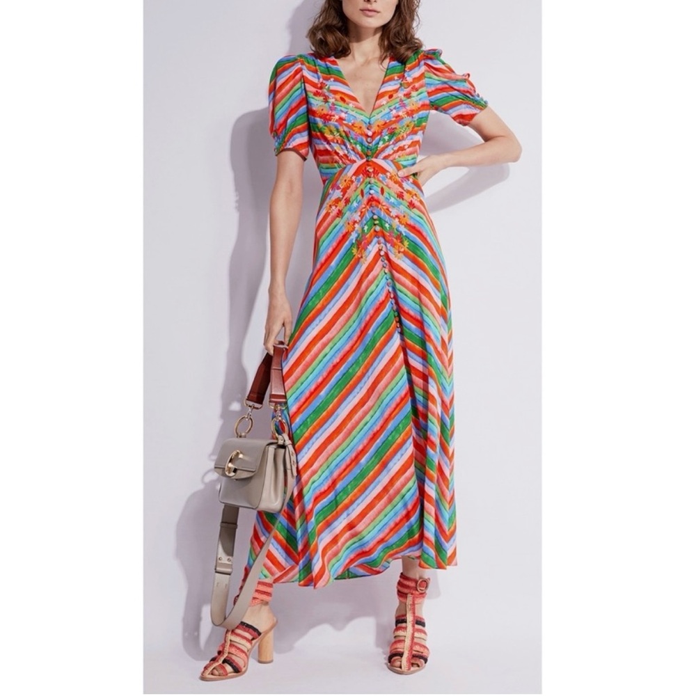 Saloni Lea Long Dress Rainbow Watercolor Stripe 12